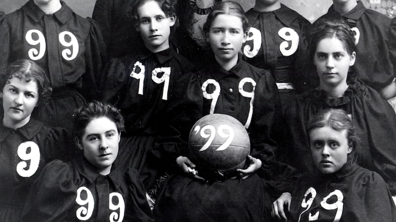Photograph of the 1899 Nevada women's basketball team. ID: UNRA-P50-1