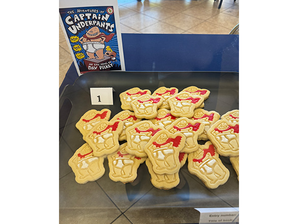 Captain Underpants cookies displayed on a table.