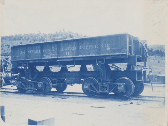 Copper Flat Negatives page 003, Railway Car with the Nevada Consolidated Copper Co branding