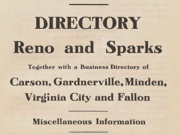 City Directories of Reno and Sparks Banner