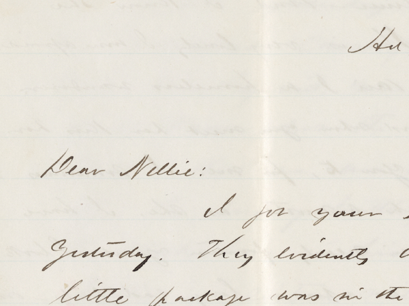 Correspondence sample that begins with Dear Nellie written in longhand