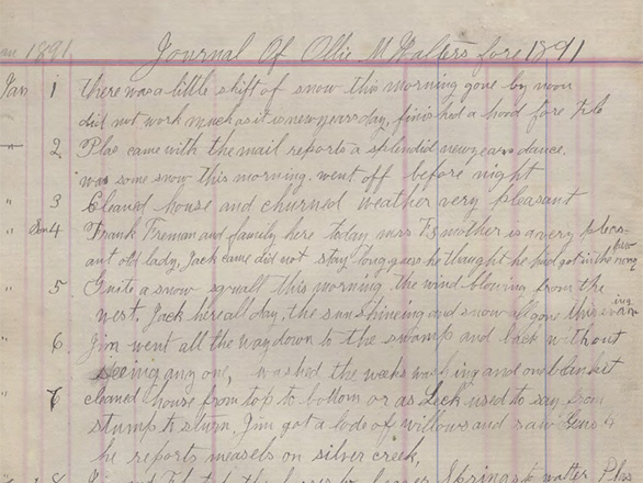 First journal entry from the Walters journal, showing numerical entries handwritten in 1891.