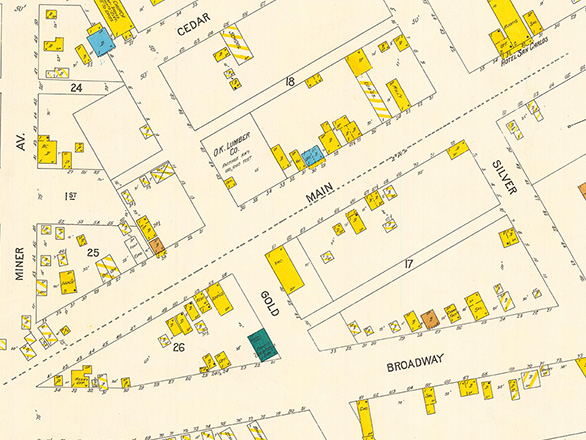Historic multicolored map of Goldfield, Nevada. Local identifier: Goldfield1906_1.