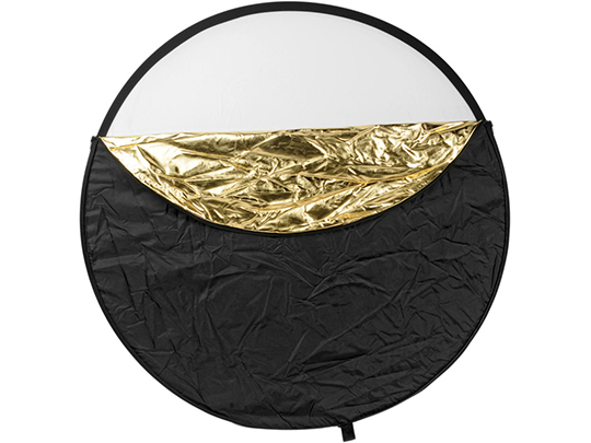 Round litedisc with black outer layer and gold and white inside