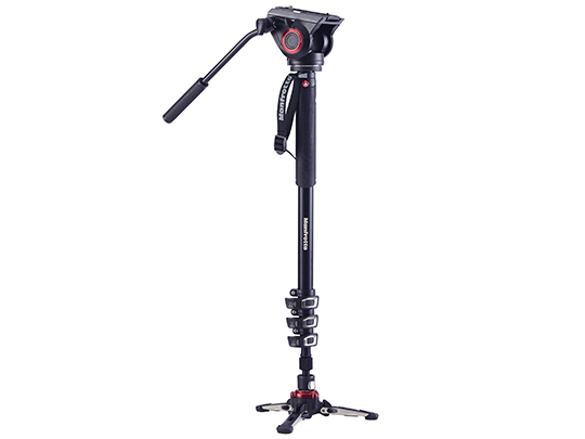 Monopod with a single stand, three small folding legs, and an adjustable arm