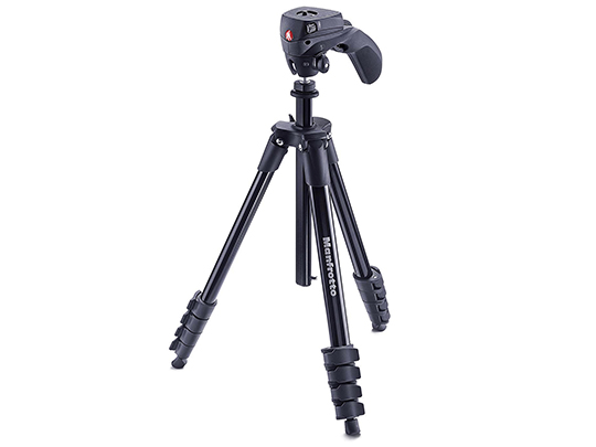 Manfrotto Compact Tripod with folding adjustable legs and a positioning arm