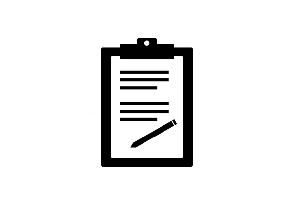 Black and white graphic of a clipboard and a pencil, symbolizing the planning process.