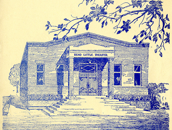 Program cover showing the Reno Little Theater in blue illustration on a sepia background.