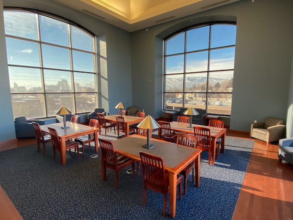 A view of the Pillsbury Graduate Quiet Study and its view of downtown Reno