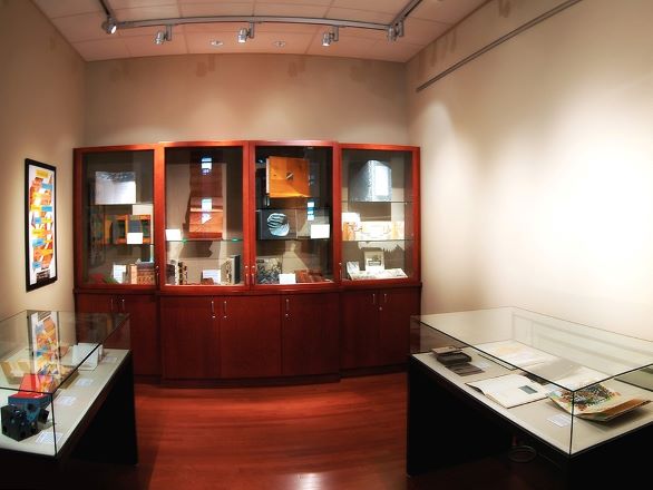 Display cases with book arts inside