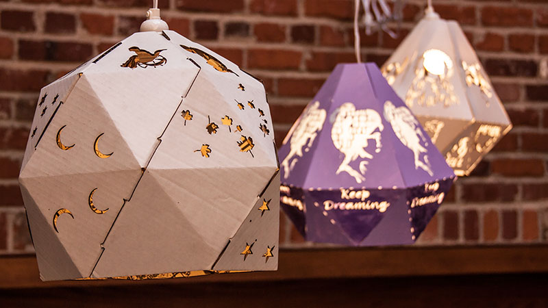Laser cut lamps created in the Makerspace