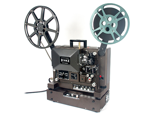 Film Projector with old-timey 16 mm reel film and analog controls