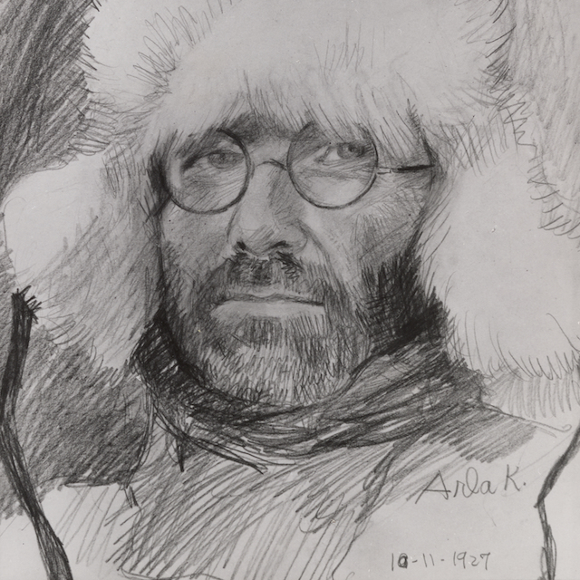 Drawing of Dr. Church in Greenland by Arla Knudsen, October 11, 1927.