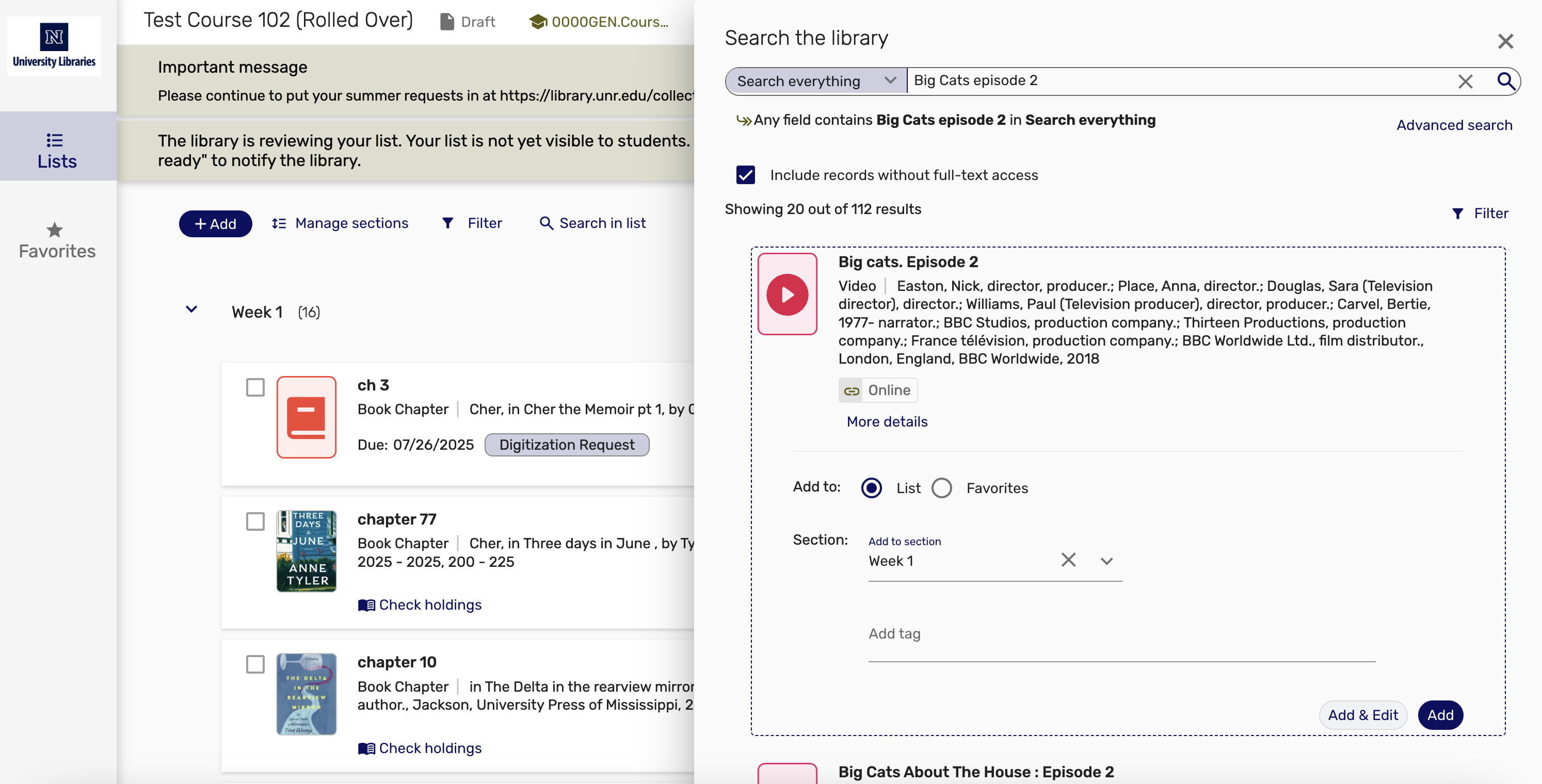Screenshot from the course reserves system showing available fields to enter material information.