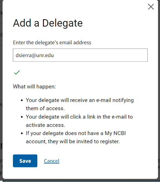 Screenshot of the delegation configuration page.