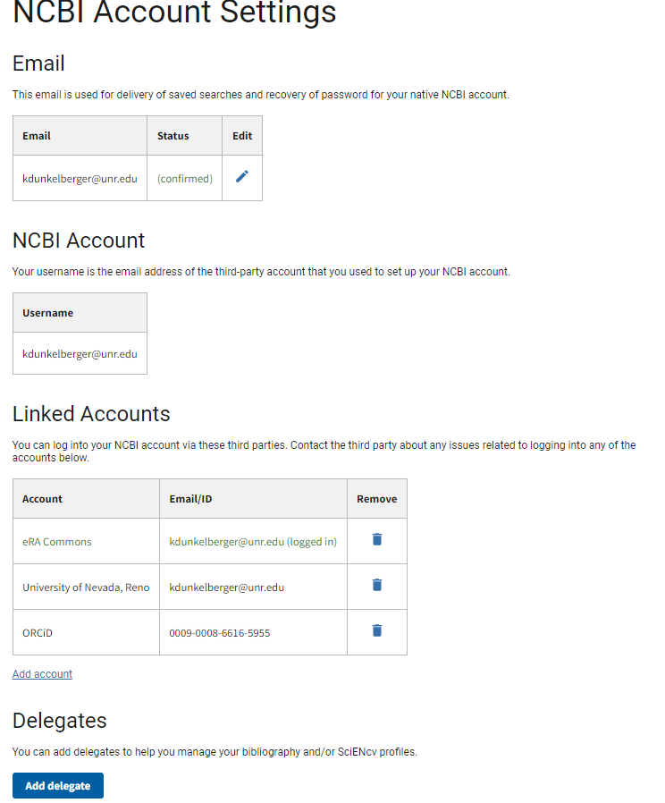 Screenshot of the account settings page.