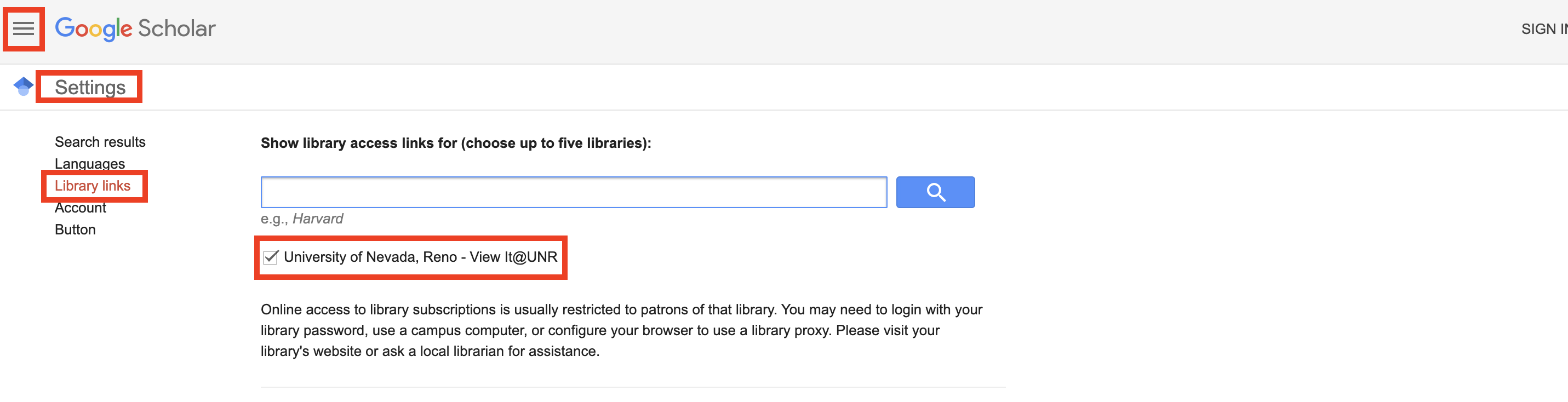 University of Nevada RENO Libraries - Linking Google Scholar Account