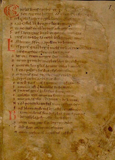 An old and yellowed page with the Chanson de Roland on it.