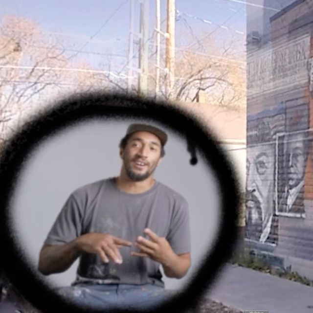 Screen capture of one interview with an artist whose work is featured in the VR experience.