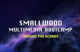 Title card from the the behind the scenes reel for the 2024 Smallwood Bootcamp, showing a galactic looking background..